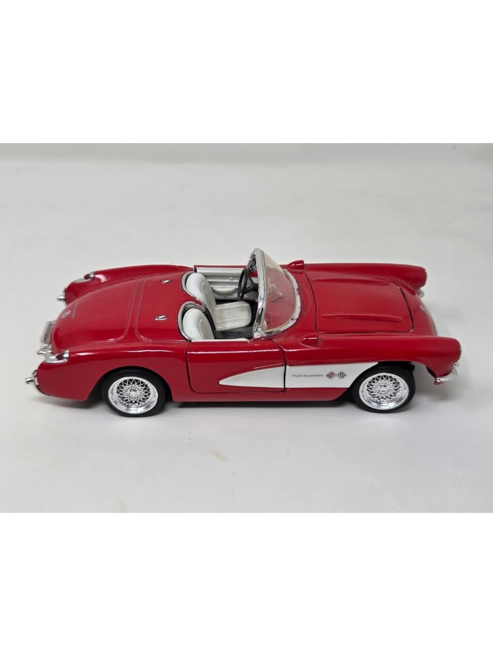 1957 Chevrolet Corvette Convertible Diecast Model Red White Interior Car